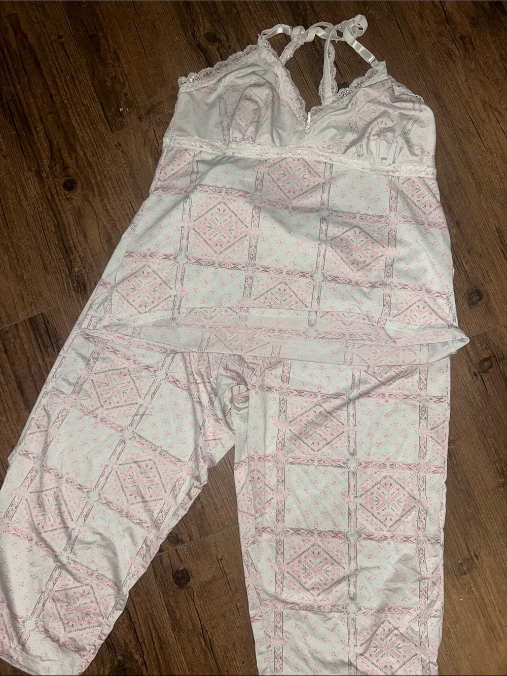Jessica Simpson White and Pink Lace-Trim Sleep Set